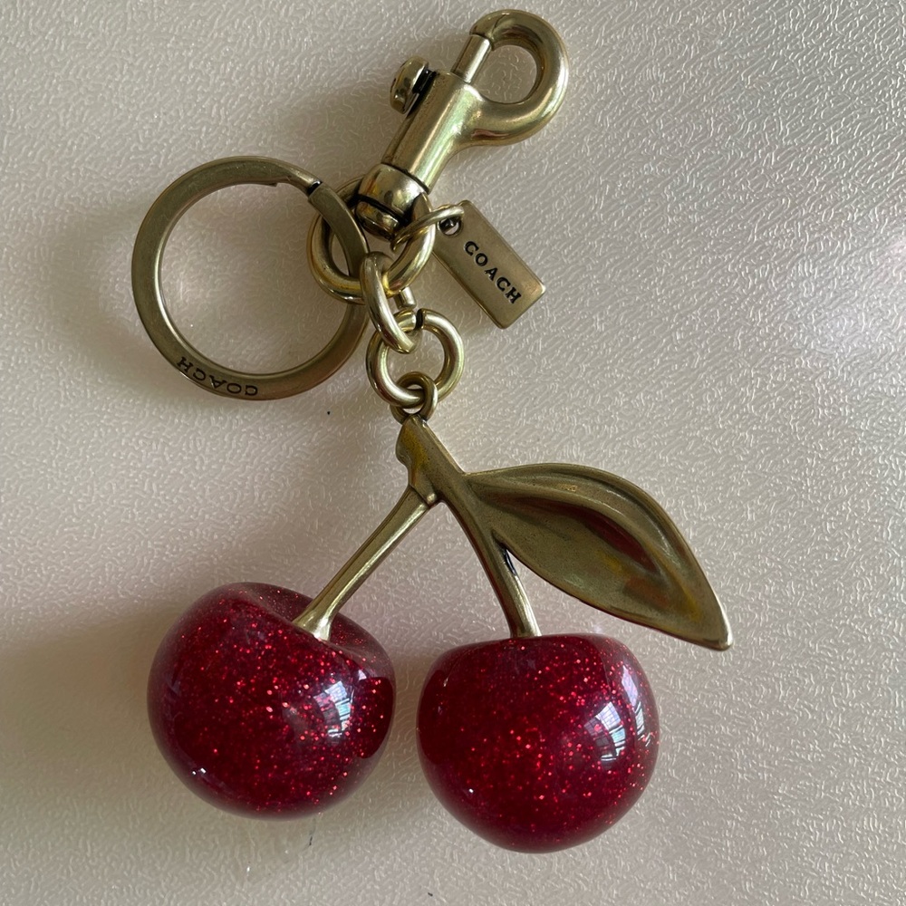 Coach Red Glitter Cherry Key Charm with Gold-Tone Hardware